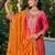 Red and orange embroidered chinon free size stitched palazzo style salwar suit