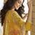 Yellow embroidered chinon free size stitched palazzo style salwar suit