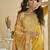 Yellow embroidered chinon free size stitched palazzo style salwar suit