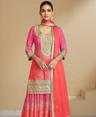 Pink silk blend hand embroidery semi stitched salwar suits suits size up to 42 2