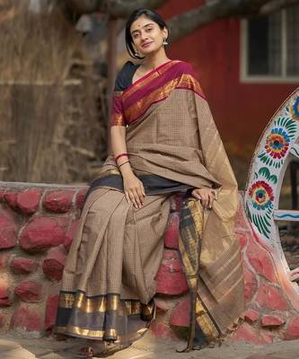 Beige chettinad saree cotton silk ganga jamuna saree with blouse 1