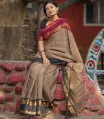 Beige chettinad saree cotton silk ganga jamuna saree with blouse