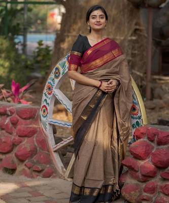 Beige chettinad saree cotton silk ganga jamuna saree with blouse 2