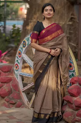 Beige chettinad saree cotton silk ganga jamuna saree with blouse