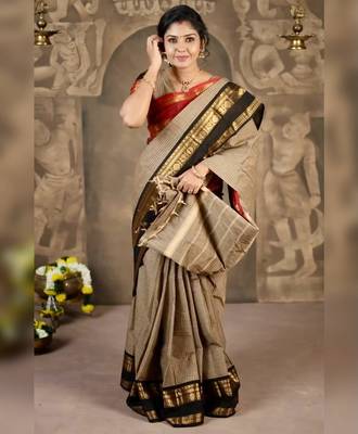 Beige chettinad saree cotton silk ganga jamuna saree with blouse 2