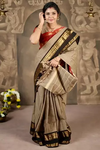 Beige chettinad saree cotton silk ganga jamuna saree with blouse