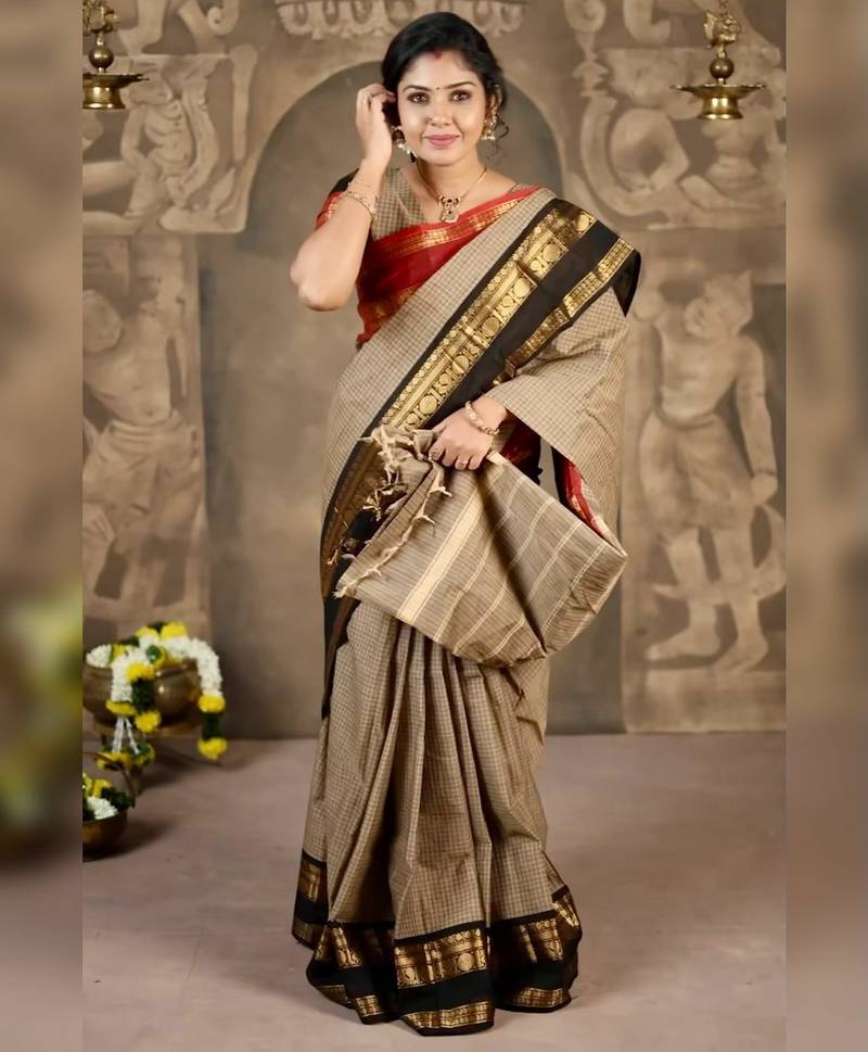 Beige chettinad saree cotton silk ganga jamuna saree with blouse