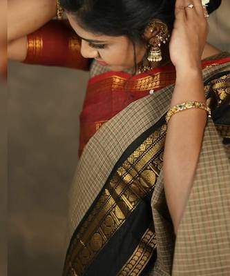 Beige chettinad saree cotton silk ganga jamuna saree with blouse 3