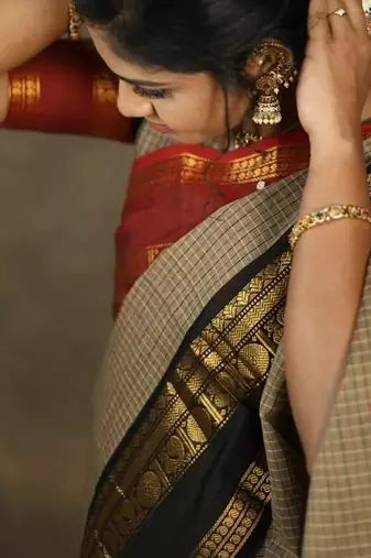 Beige chettinad saree cotton silk ganga jamuna saree with blouse