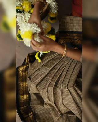 Beige chettinad saree cotton silk ganga jamuna saree with blouse 4