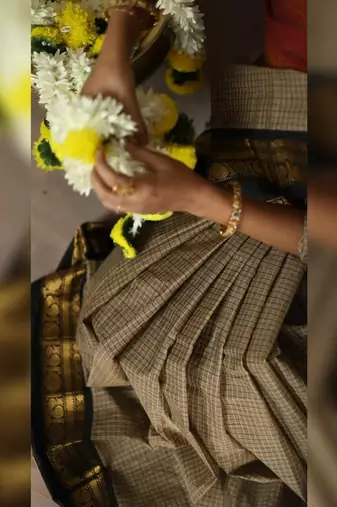 Beige chettinad saree cotton silk ganga jamuna saree with blouse