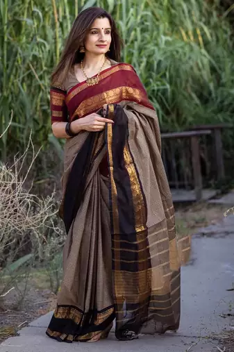 Beige chettinad saree cotton silk ganga jamuna saree with blouse