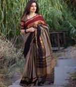 Beige chettinad saree cotton silk ganga jamuna saree with blouse