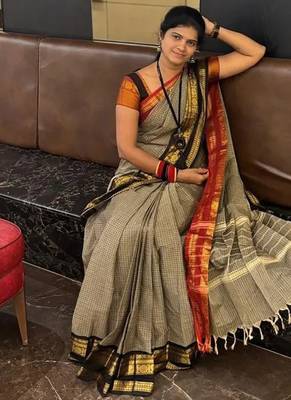Beige chettinad saree cotton silk ganga jamuna saree with blouse 1