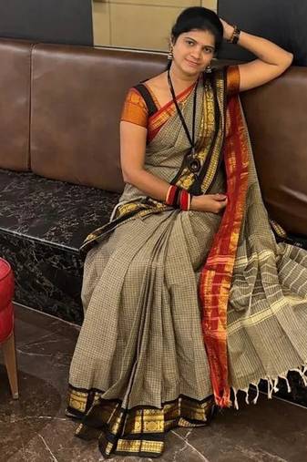 Beige chettinad saree cotton silk ganga jamuna saree with blouse