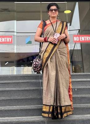 Beige chettinad saree cotton silk ganga jamuna saree with blouse 2