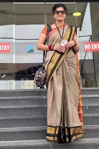 Beige chettinad saree cotton silk ganga jamuna saree with blouse