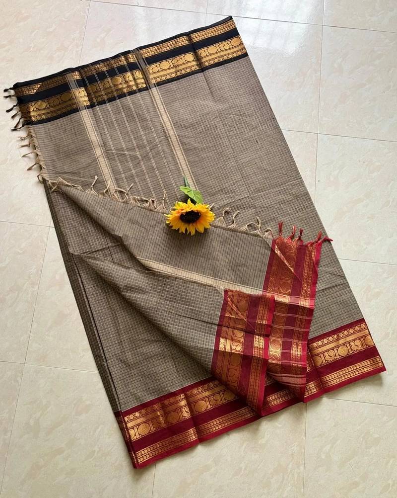 Beige chettinad saree cotton silk ganga jamuna saree with blouse