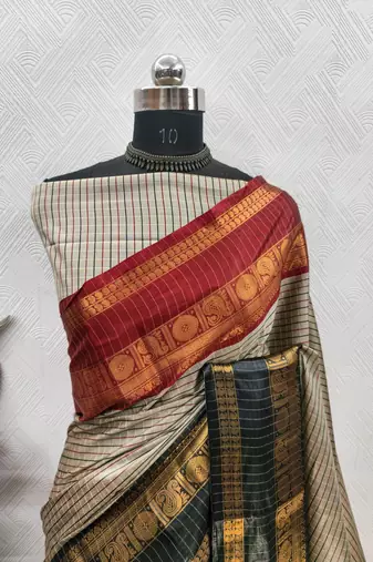 Beige chettinad saree cotton silk ganga jamuna saree with blouse
