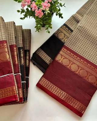 Beige chettinad saree cotton silk ganga jamuna saree with blouse 1