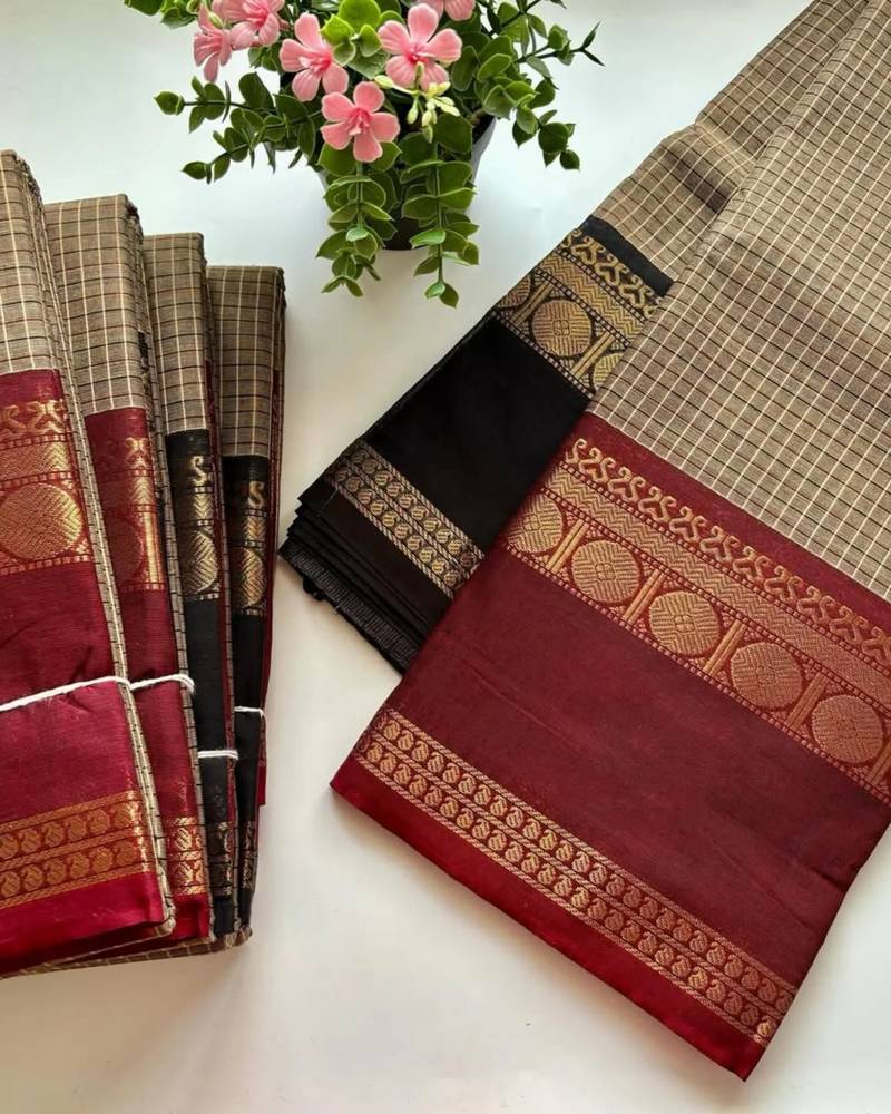 Beige chettinad saree cotton silk ganga jamuna saree with blouse