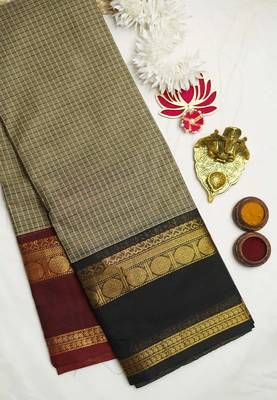 Beige chettinad saree cotton silk ganga jamuna saree with blouse 1