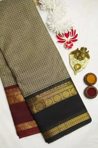Beige chettinad saree cotton silk ganga jamuna saree with blouse