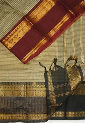 Beige chettinad saree cotton silk ganga jamuna saree with blouse 2