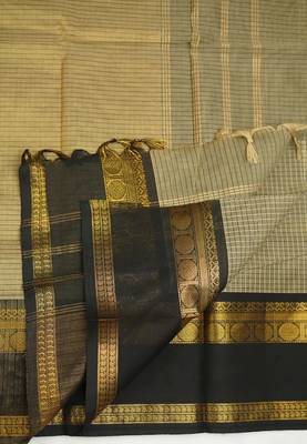 Beige chettinad saree cotton silk ganga jamuna saree with blouse 3