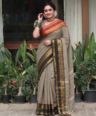 Beige chettinad saree cotton silk ganga jamuna saree with blouse 1