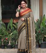 Beige chettinad saree cotton silk ganga jamuna saree with blouse
