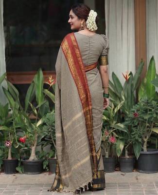 Beige chettinad saree cotton silk ganga jamuna saree with blouse 2