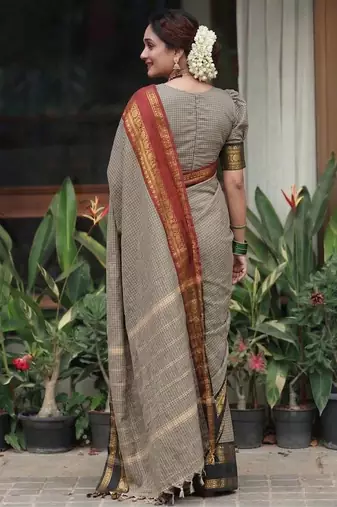 Beige chettinad saree cotton silk ganga jamuna saree with blouse