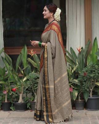 Beige chettinad saree cotton silk ganga jamuna saree with blouse 3