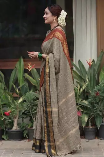 Beige chettinad saree cotton silk ganga jamuna saree with blouse
