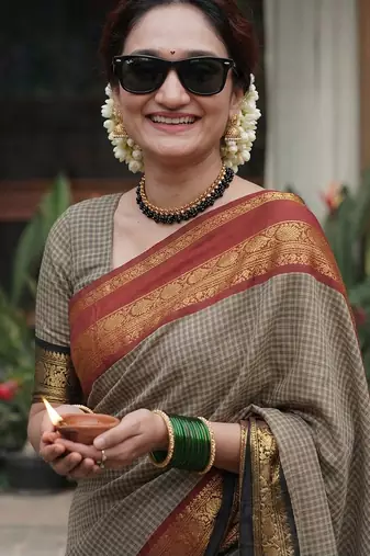 Beige chettinad saree cotton silk ganga jamuna saree with blouse