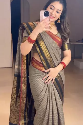 Beige chettinad saree cotton silk ganga jamuna saree with blouse