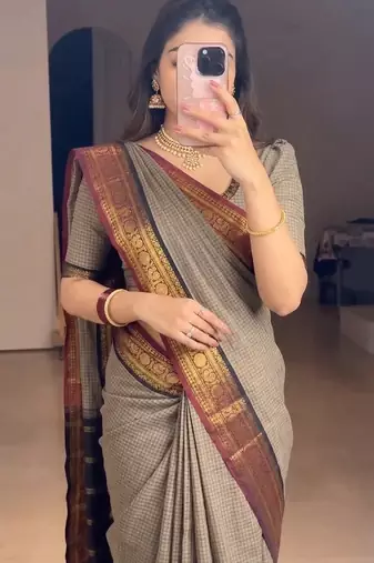 Beige chettinad saree cotton silk ganga jamuna saree with blouse
