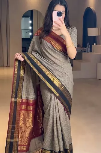 Beige chettinad saree cotton silk ganga jamuna saree with blouse
