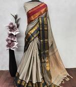 Beige chettinad saree cotton silk ganga jamuna saree with blouse
