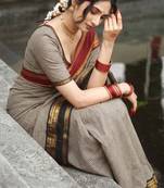 Beige chettinad saree cotton silk ganga jamuna saree with blouse