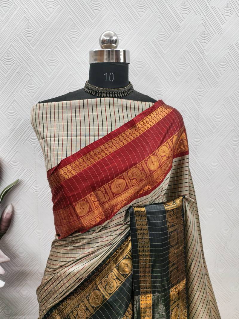 Beige chettinad saree cotton silk ganga jamuna saree with blouse
