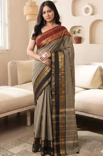 Beige chettinad saree cotton silk ganga jamuna saree with blouse