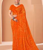 orange chiffon bandhani geometric printed saree with blouse 