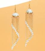 blue meenakari gold chain tassel jhumka earrings