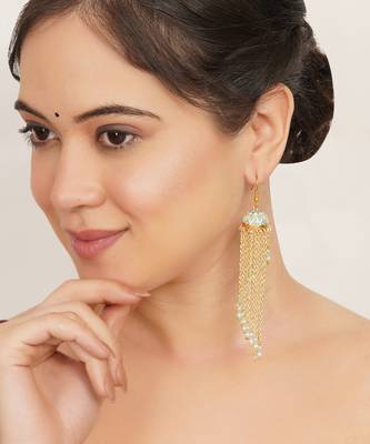 blue meenakari gold chain tassel jhumka earrings 2