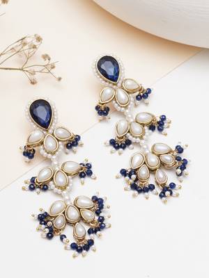 blue stone pearl beaded chandelier earrings 1