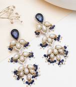blue stone pearl beaded chandelier earrings
