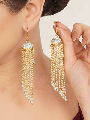 blue meenakari gold chain tassel jhumka earrings 4