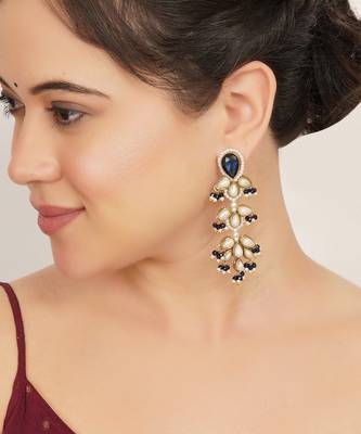 blue stone pearl beaded chandelier earrings 2